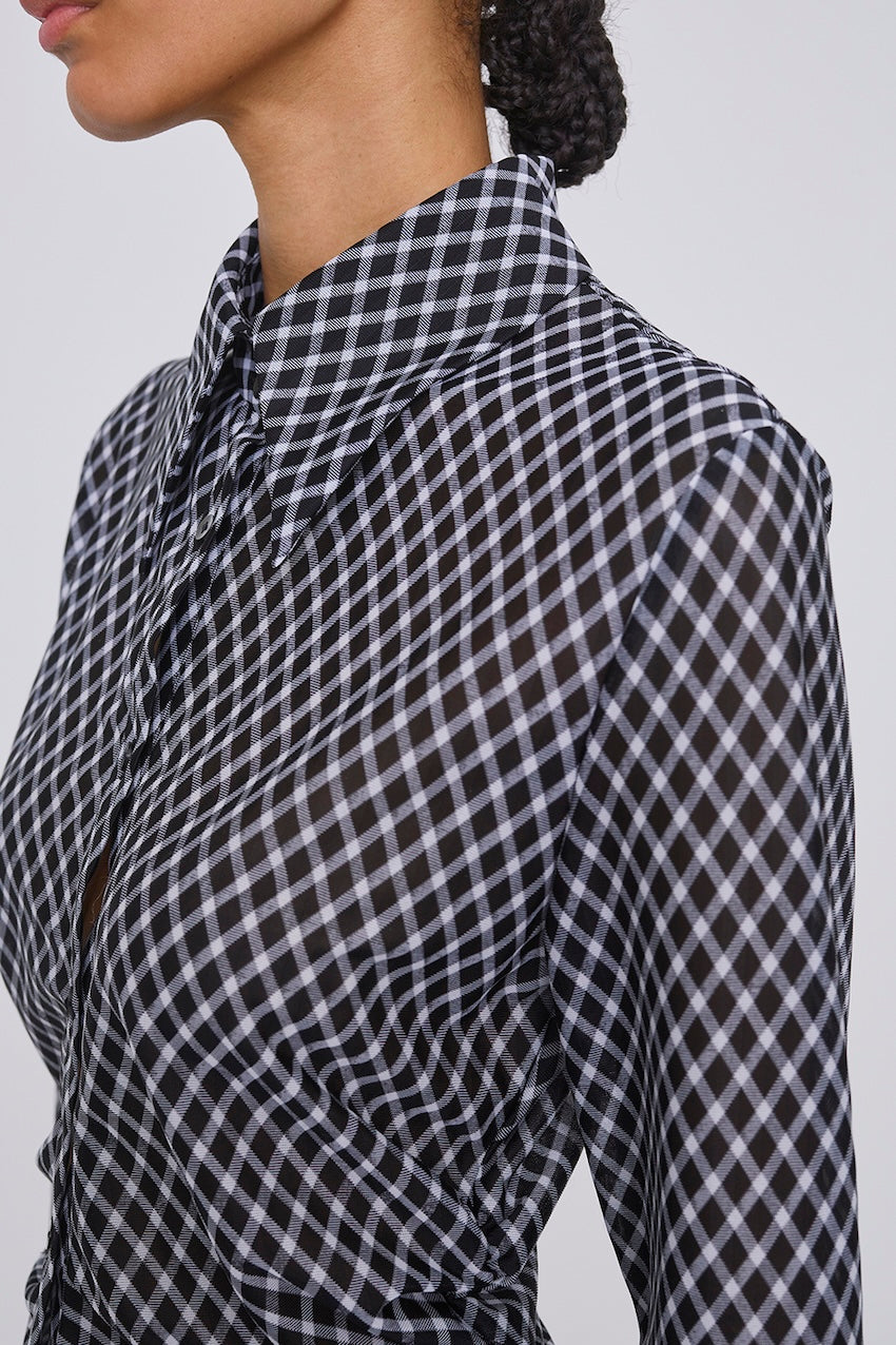 JERSEY CHECK WAIST GATHERED SHIRT - FETICO