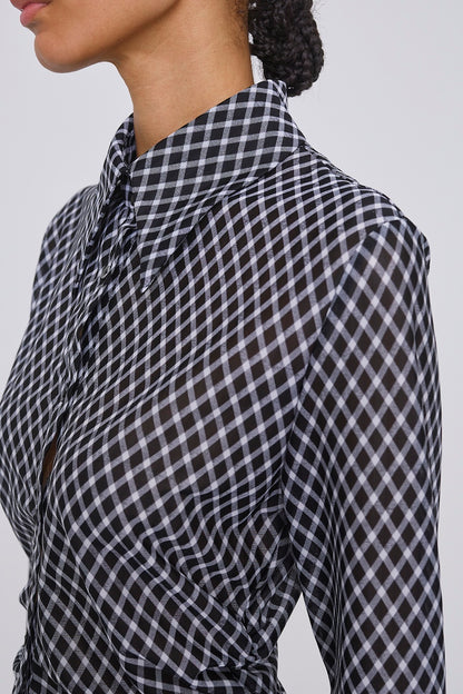 JERSEY CHECK WAIST GATHERED SHIRT - FETICO