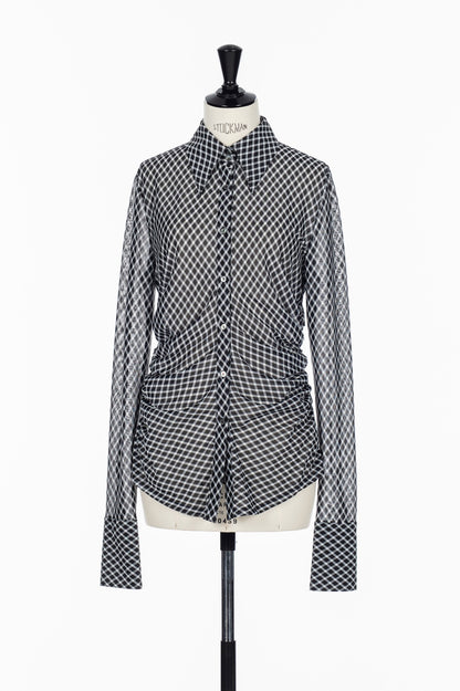 JERSEY CHECK WAIST GATHERED SHIRT - FETICO