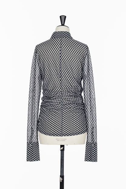 JERSEY CHECK WAIST GATHERED SHIRT - FETICO