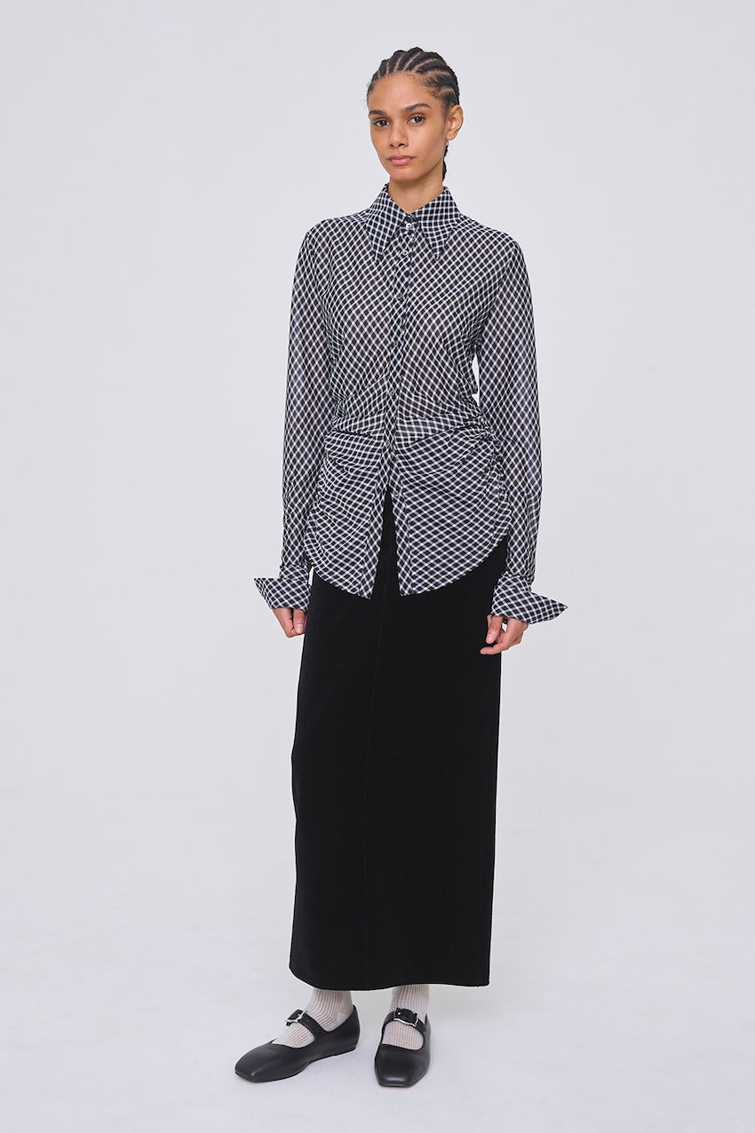 JERSEY CHECK WAIST GATHERED SHIRT - FETICO