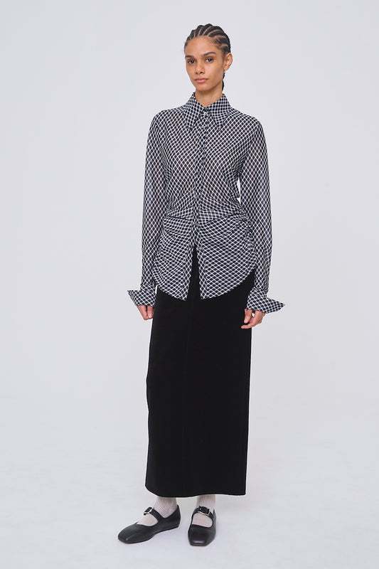 JERSEY CHECK WAIST GATHERED SHIRT - FETICO