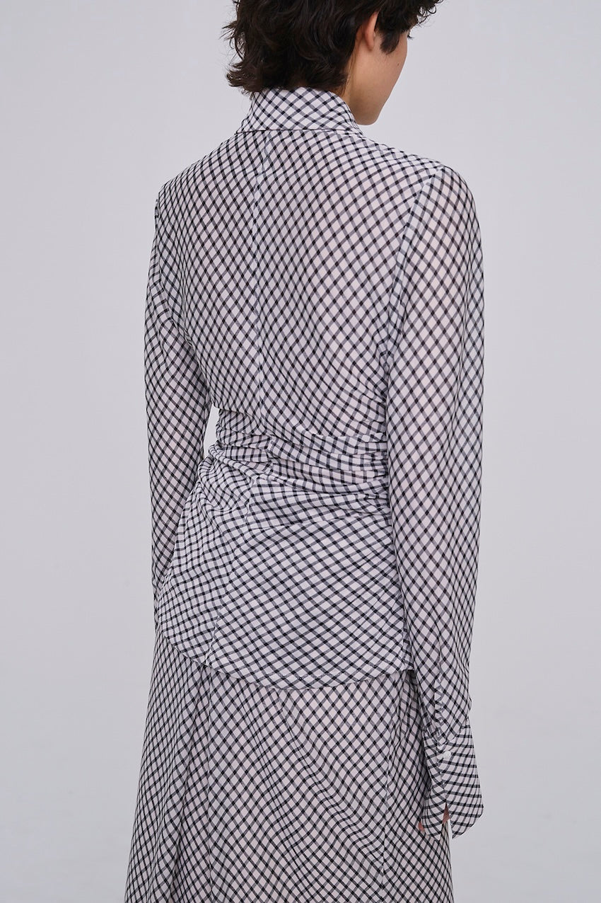 JERSEY CHECK WAIST GATHERED SHIRT - FETICO