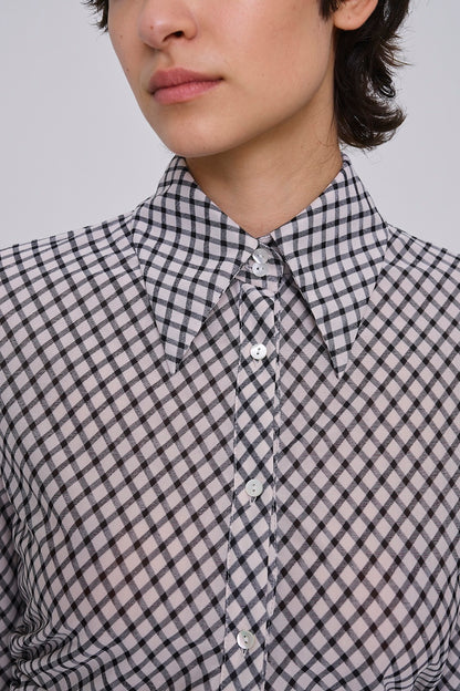JERSEY CHECK WAIST GATHERED SHIRT - FETICO
