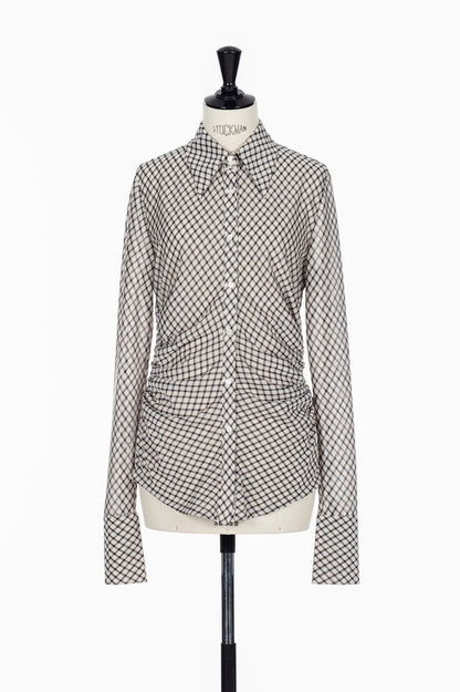 JERSEY CHECK WAIST GATHERED SHIRT - FETICO
