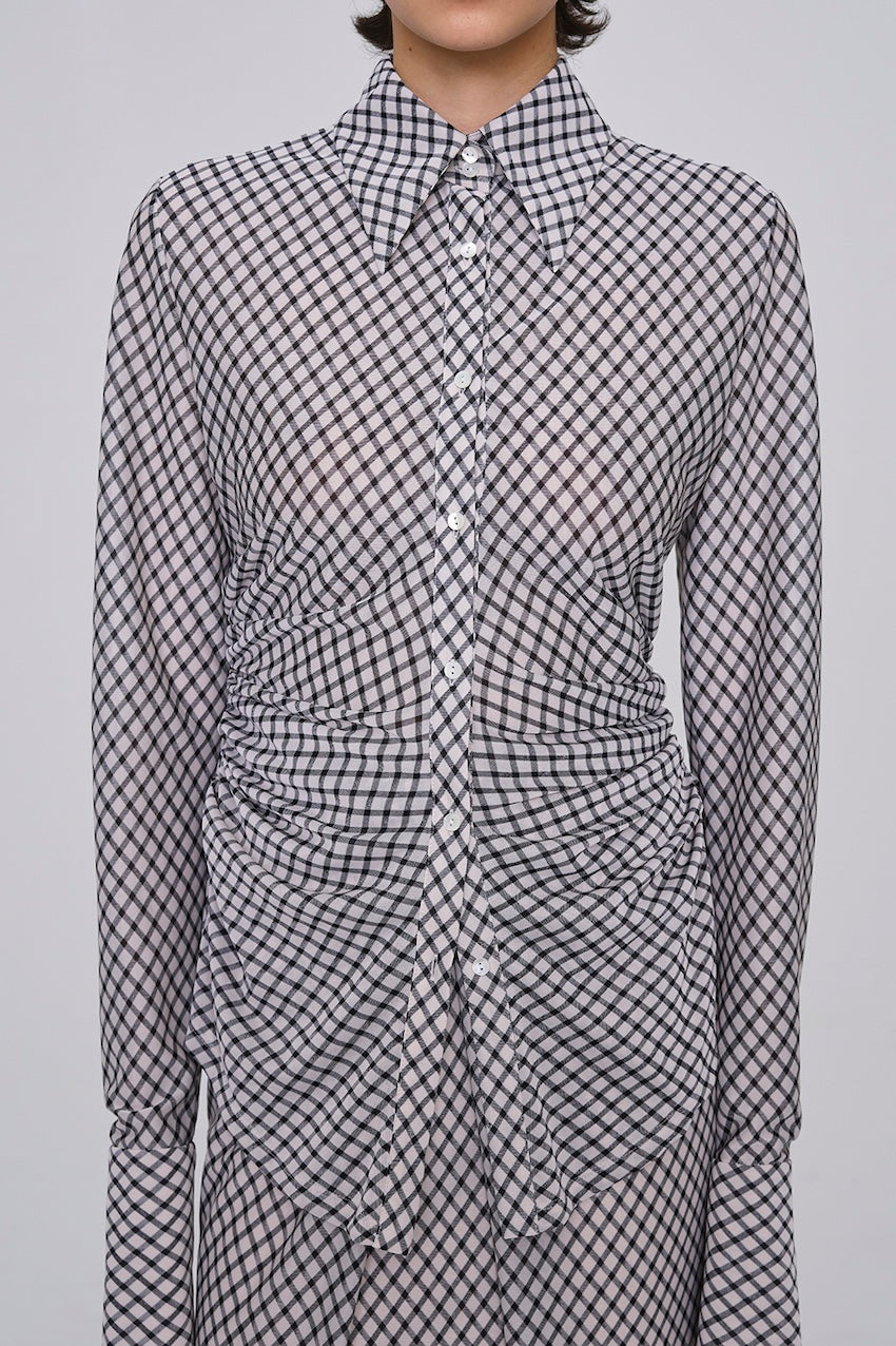 JERSEY CHECK WAIST GATHERED SHIRT - FETICO