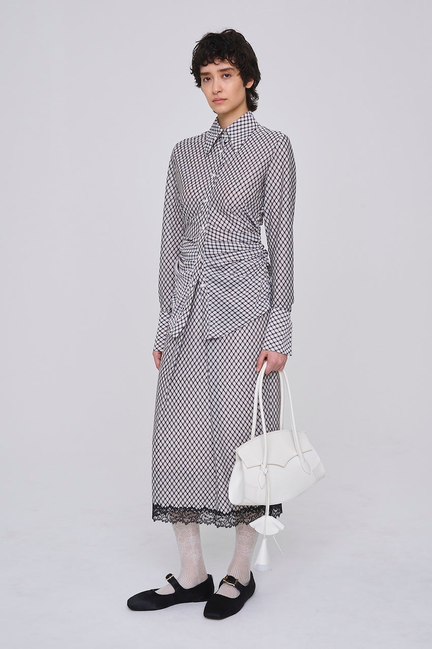 JERSEY CHECK DRAPED SKIRT - FETICO