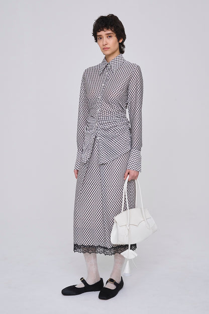 JERSEY CHECK DRAPED SKIRT - FETICO