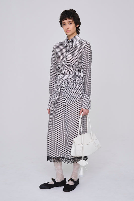 JERSEY CHECK DRAPED SKIRT - FETICO