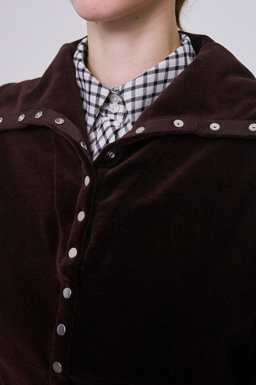 WOOL VELOUR WIDE COLLAR CARDIGAN - FETICO