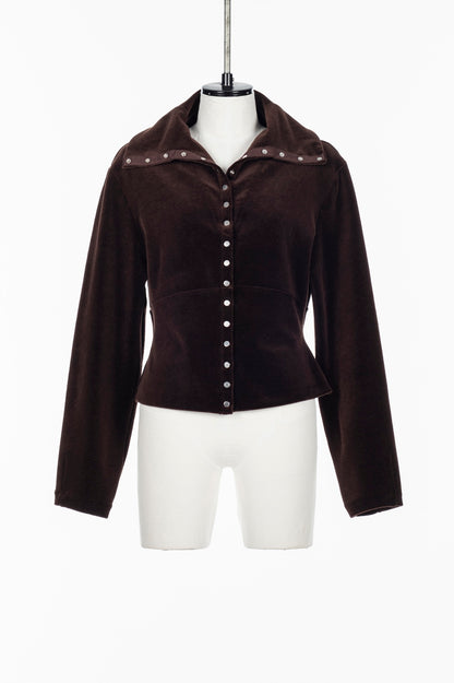 WOOL VELOUR WIDE COLLAR CARDIGAN - FETICO