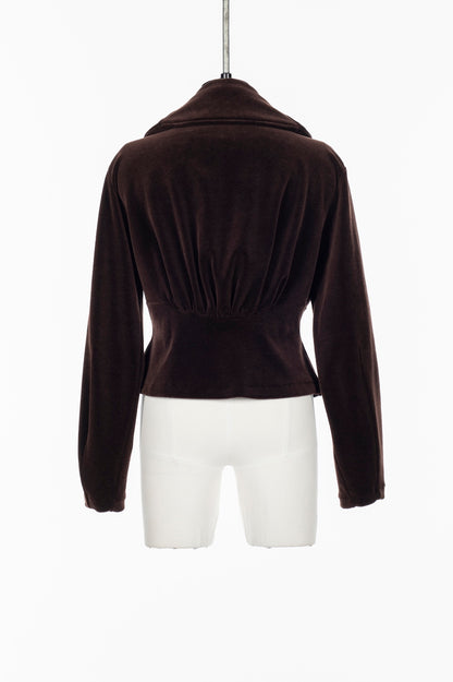 WOOL VELOUR WIDE COLLAR CARDIGAN - FETICO