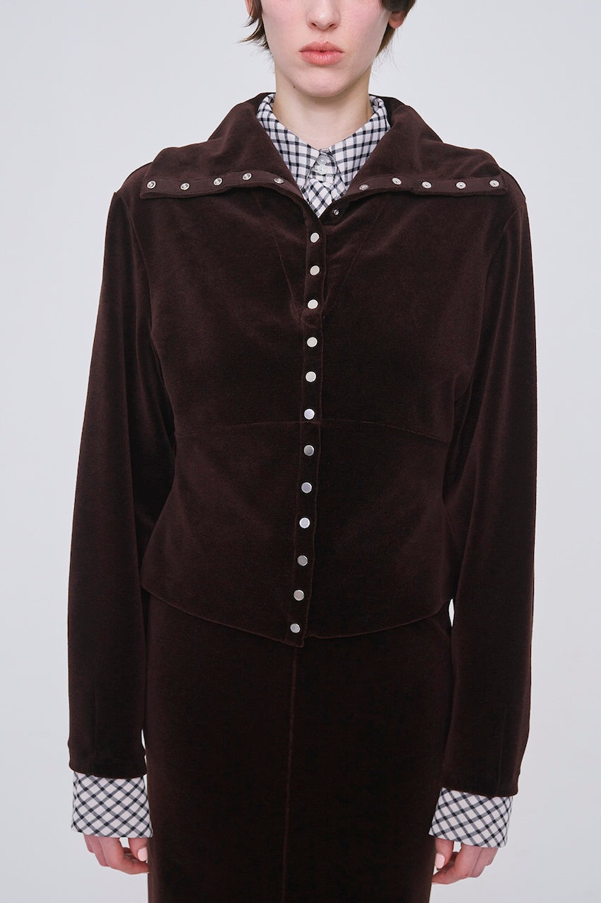 WOOL VELOUR WIDE COLLAR CARDIGAN - FETICO