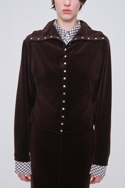 WOOL VELOUR WIDE COLLAR CARDIGAN - FETICO
