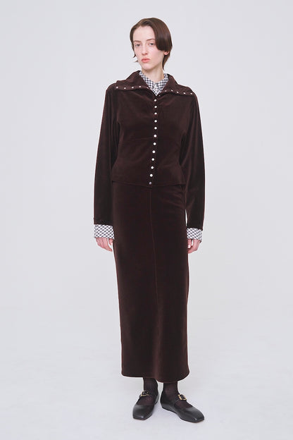 WOOL VELOUR WIDE COLLAR CARDIGAN - FETICO