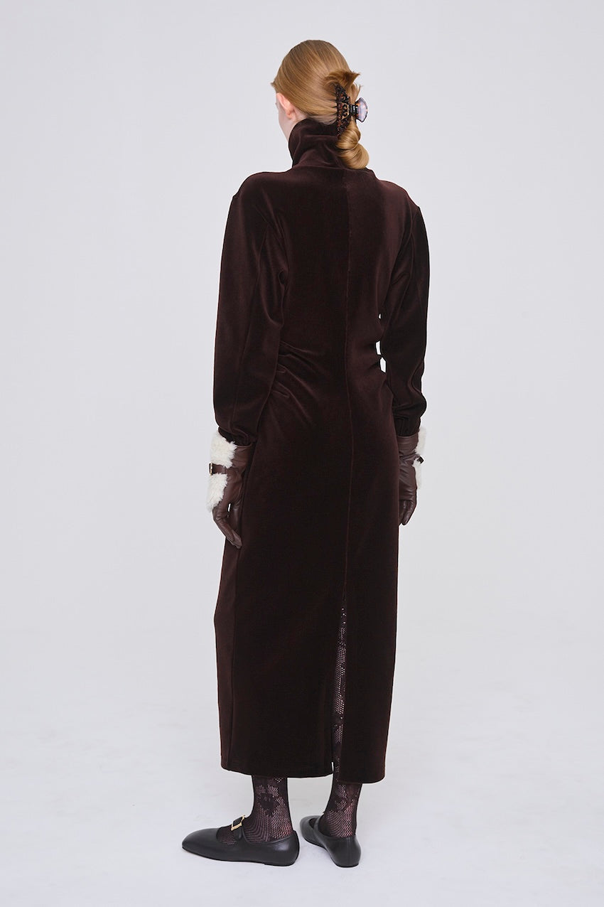 WOOL VELOUR DRAPED FIT DRESS - FETICO