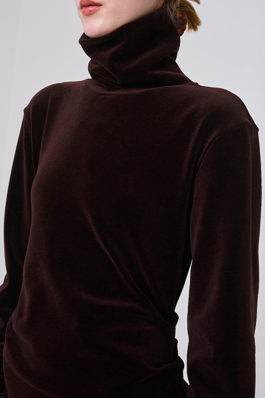 WOOL VELOUR DRAPED FIT DRESS - FETICO