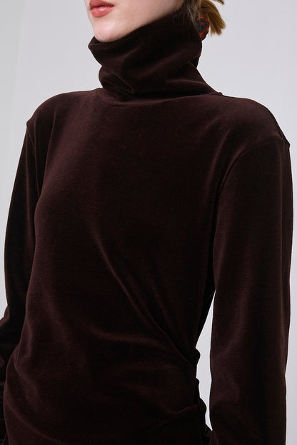 WOOL VELOUR DRAPED FIT DRESS - FETICO