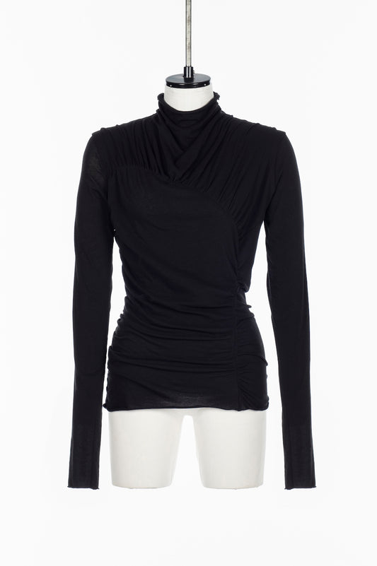 SHEER JERSEY ASYMMETRIC GATHERED TOP - FETICO
