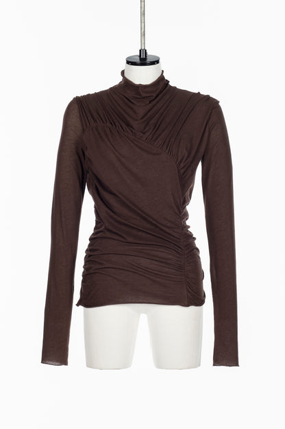 SHEER JERSEY ASYMMETRIC GATHERED TOP - FETICO