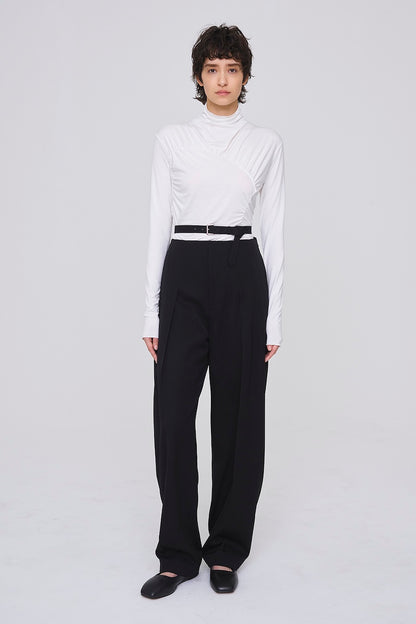 FINE WOOL SUITING BELTED TROUSERS - FETICO