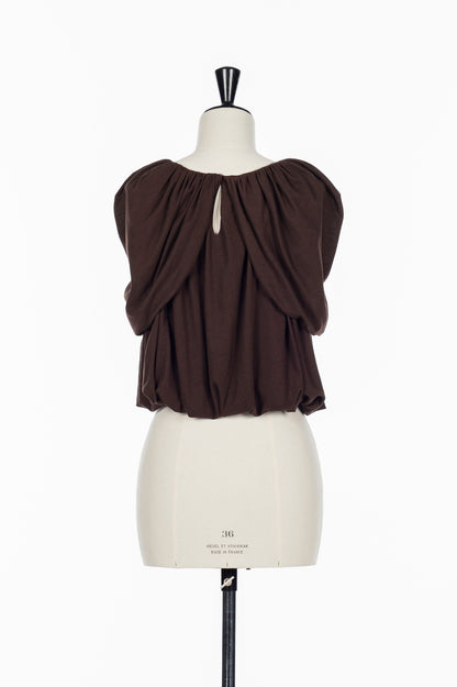 SHEER JERSEY DRAPED CAPE TOP - FETICO