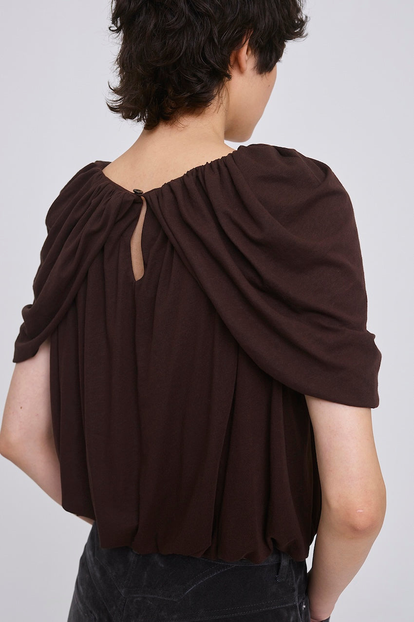 SHEER JERSEY DRAPED CAPE TOP - FETICO