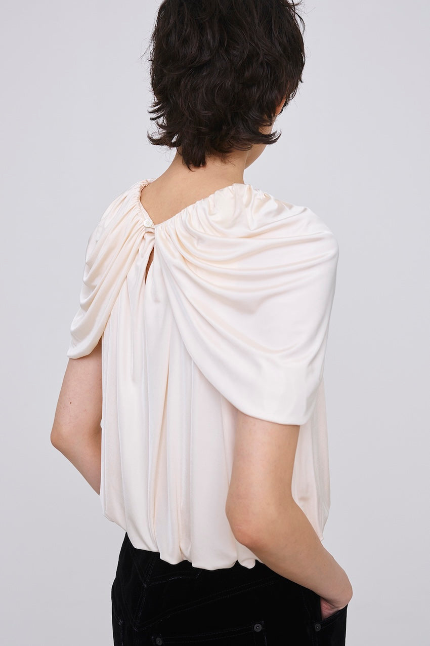 SATIN JERSEY DRAPED CAPE TOP - FETICO