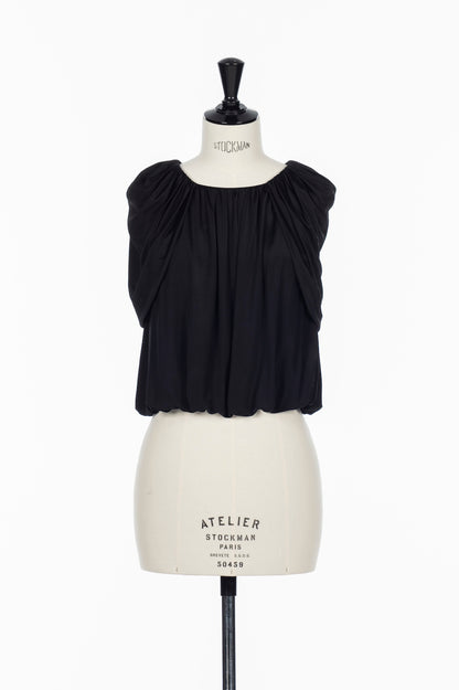 SATIN JERSEY DRAPED CAPE TOP - FETICO