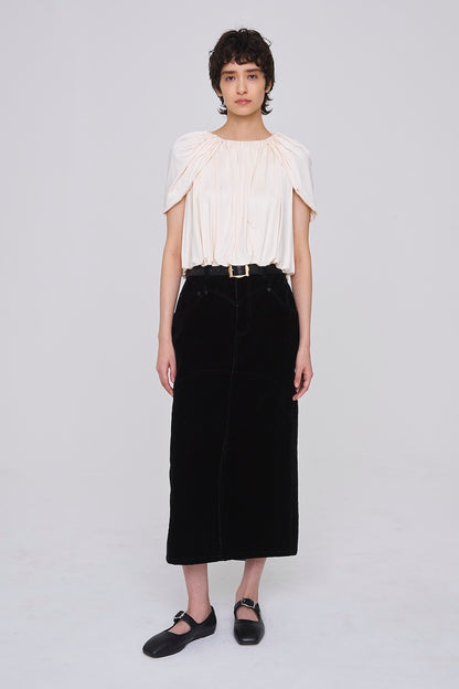 FLOCKED DENIM BACK FLARE SKIRT - FETICO
