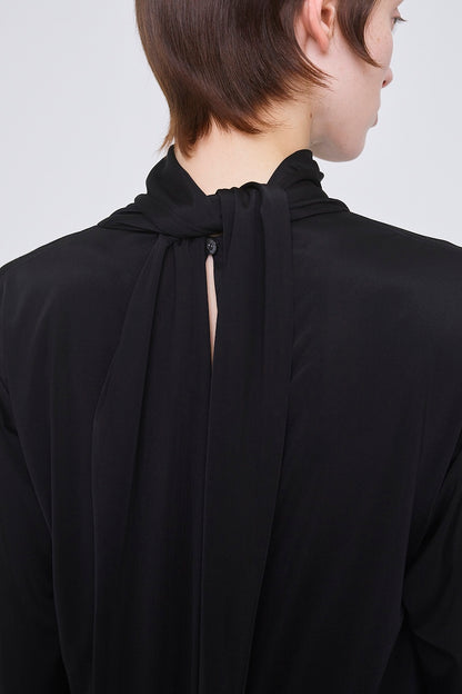 SATIN JERSEY TIE NECK BLOUSE - FETICO