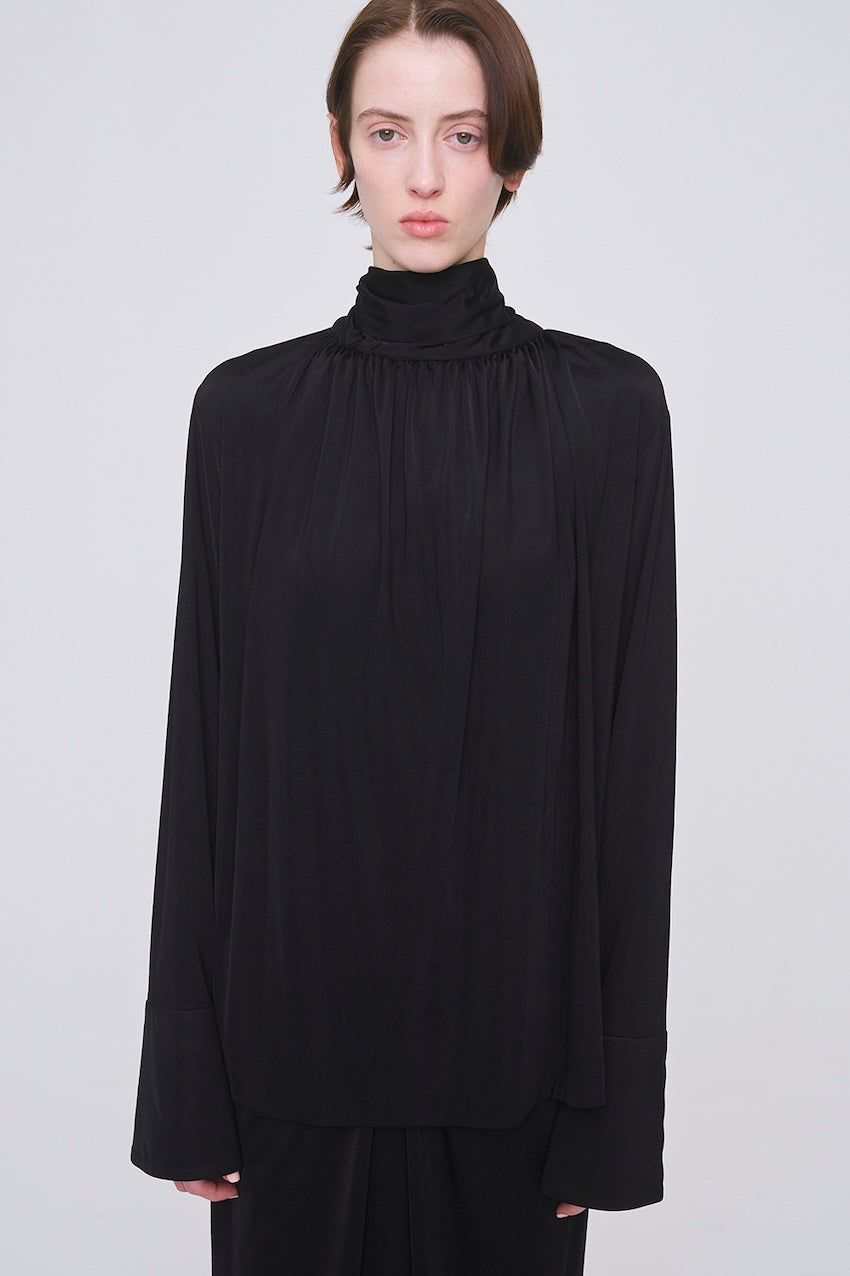 SATIN JERSEY TIE NECK BLOUSE - FETICO