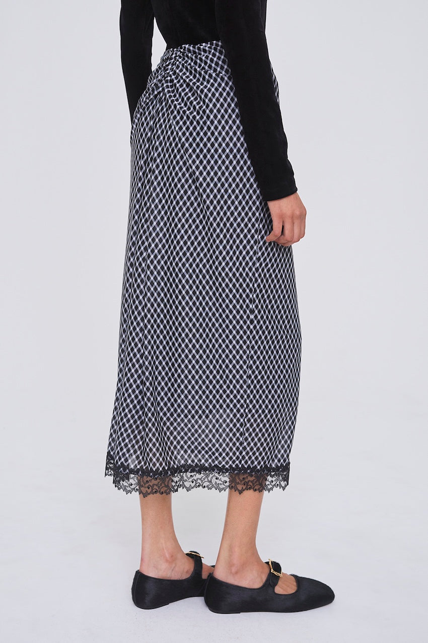 JERSEY CHECK DRAPED SKIRT - FETICO