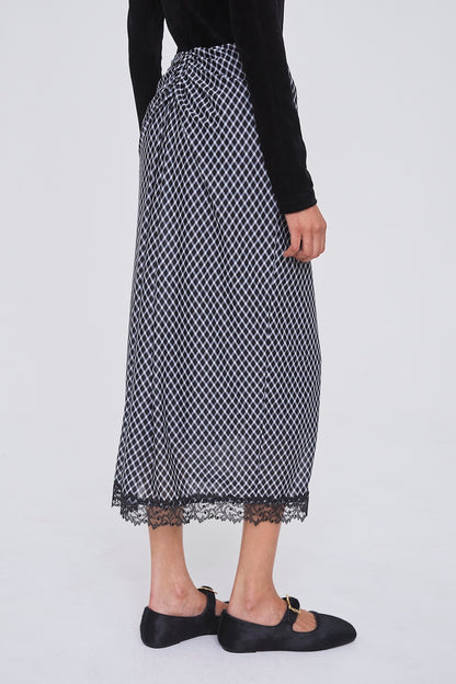 JERSEY CHECK DRAPED SKIRT - FETICO