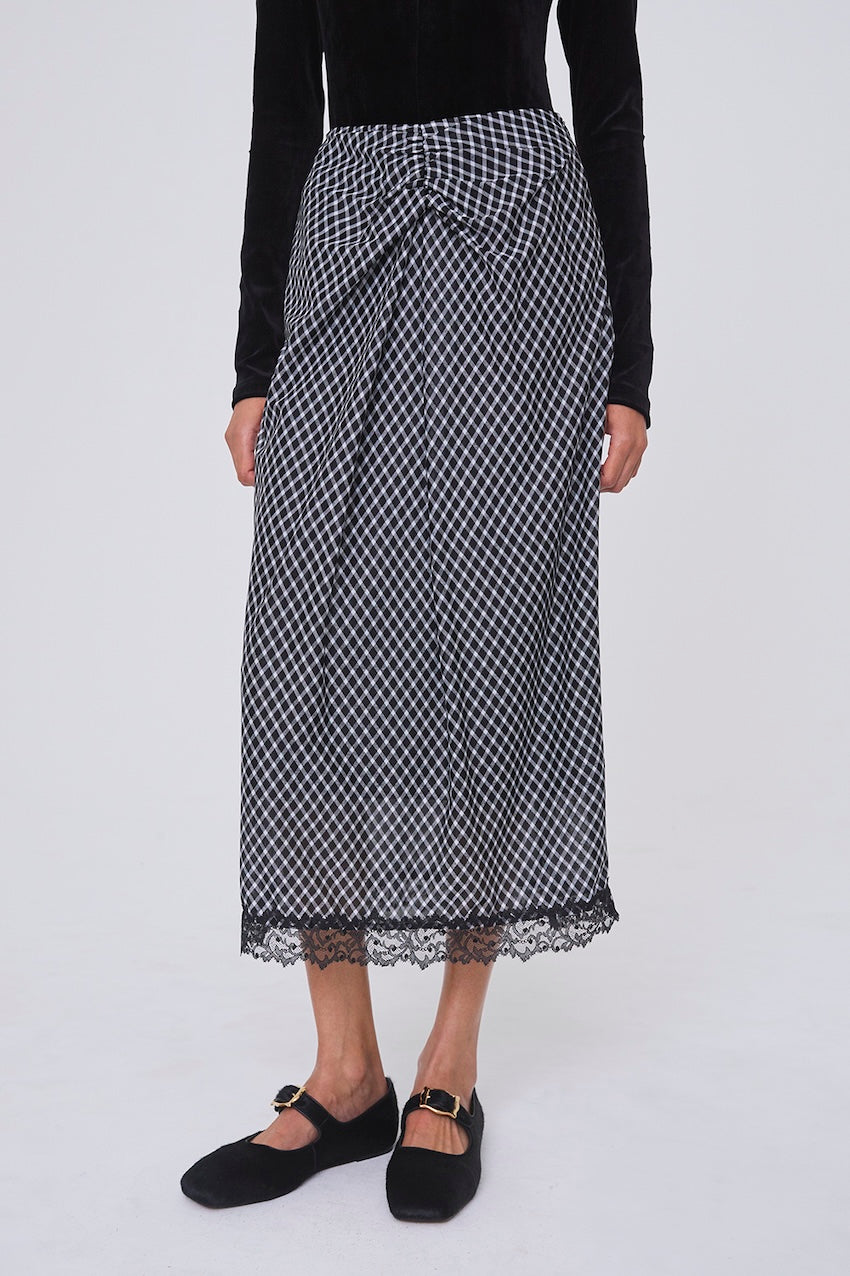 JERSEY CHECK DRAPED SKIRT - FETICO