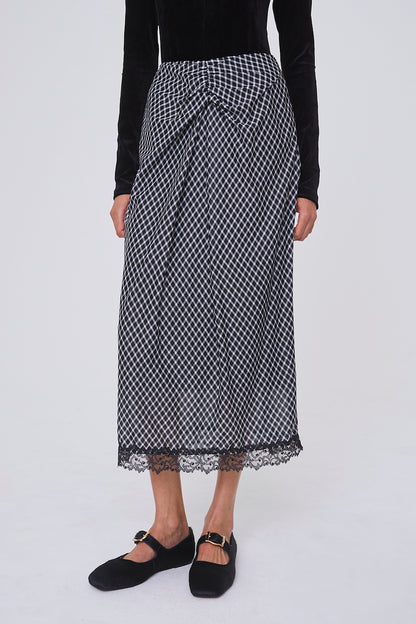 JERSEY CHECK DRAPED SKIRT - FETICO
