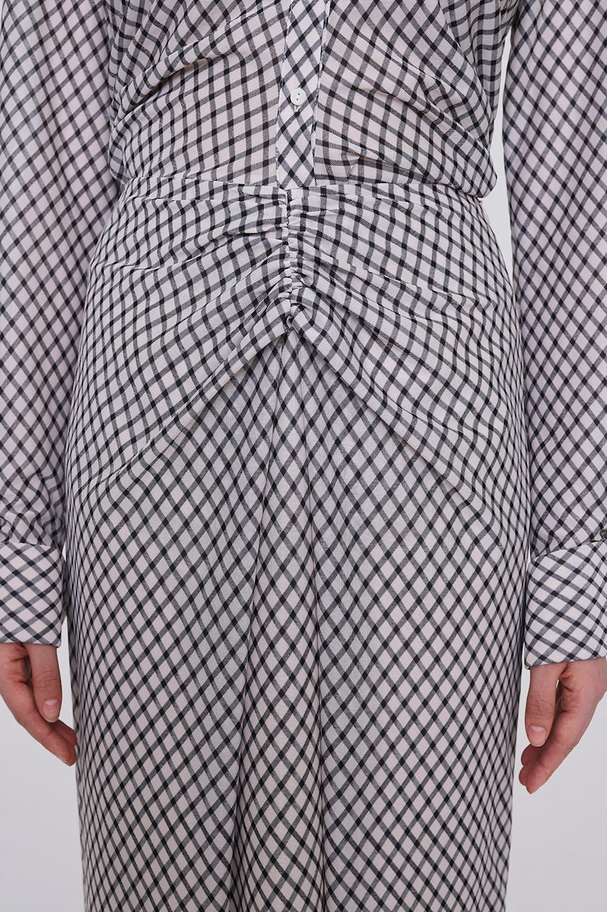 JERSEY CHECK DRAPED SKIRT - FETICO