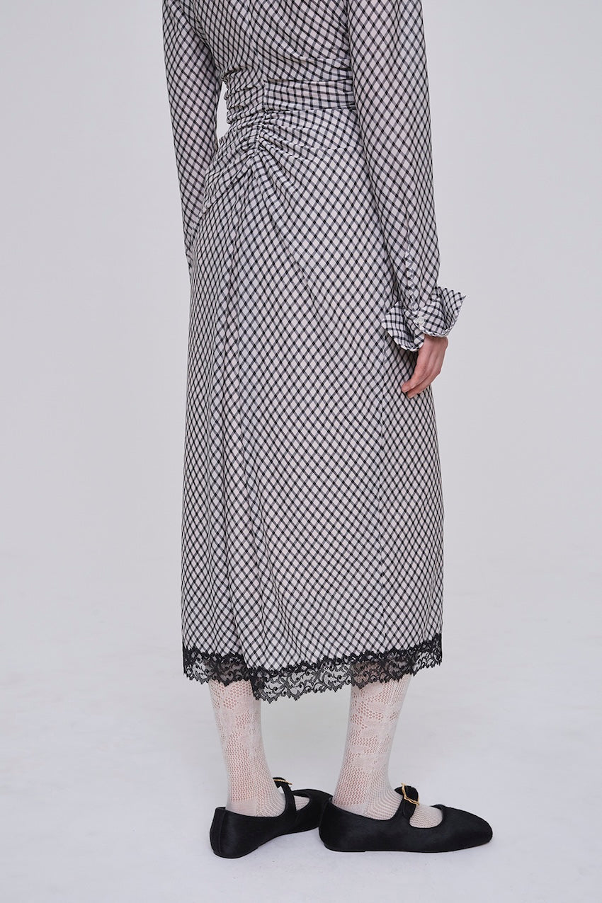JERSEY CHECK DRAPED SKIRT - FETICO