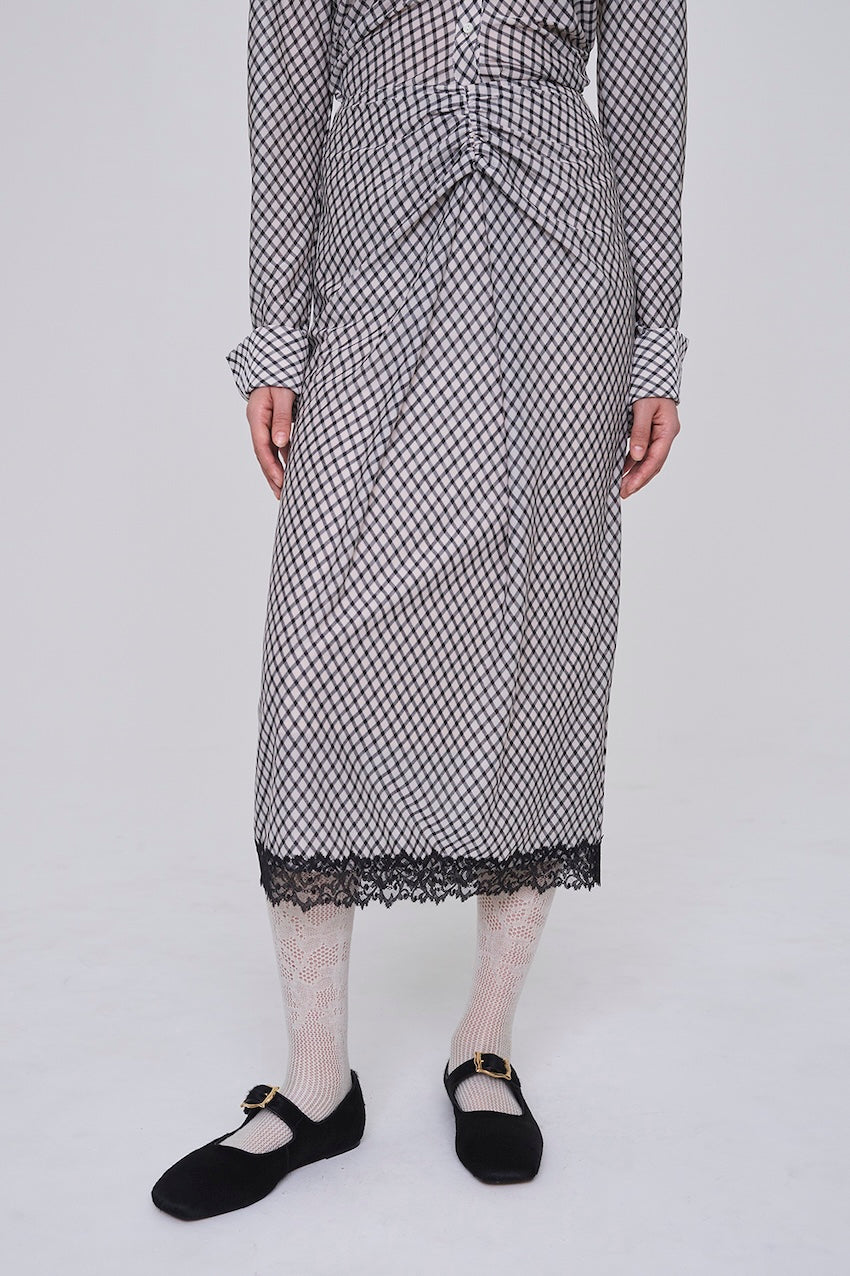 JERSEY CHECK DRAPED SKIRT - FETICO