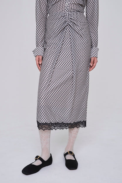 JERSEY CHECK DRAPED SKIRT - FETICO