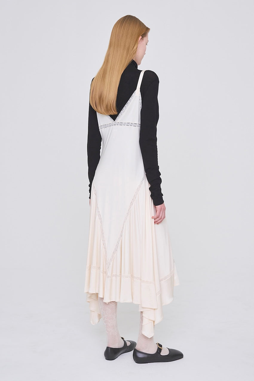 SATIN JERSEY LACE TRIM SLIP DRESS - FETICO