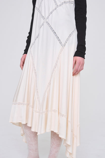 SATIN JERSEY LACE TRIM SLIP DRESS - FETICO