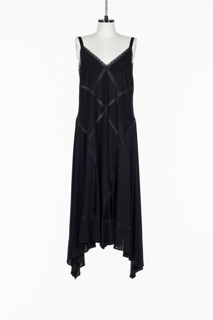 SATIN JERSEY LACE TRIM SLIP DRESS - FETICO