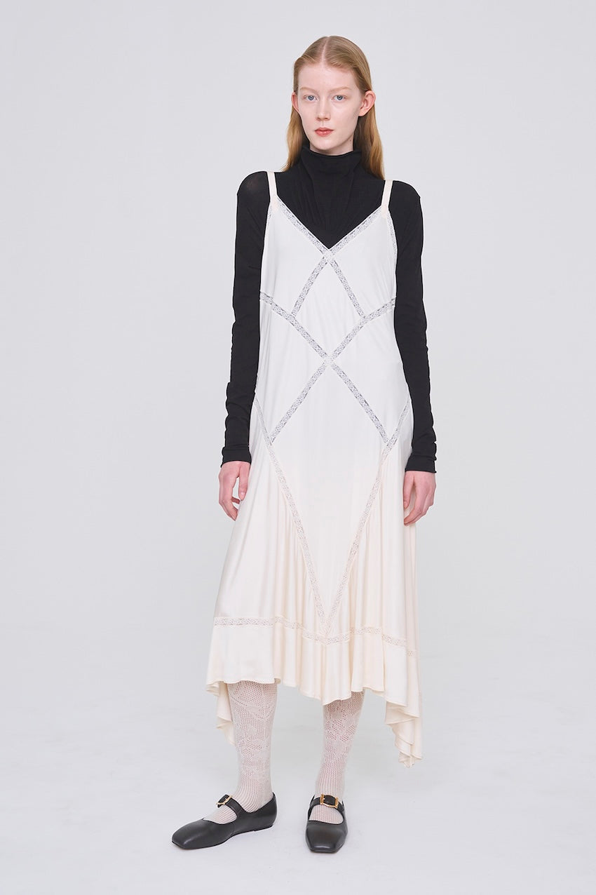 SATIN JERSEY LACE TRIM SLIP DRESS - FETICO