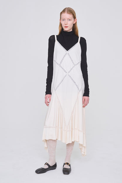 SATIN JERSEY LACE TRIM SLIP DRESS - FETICO