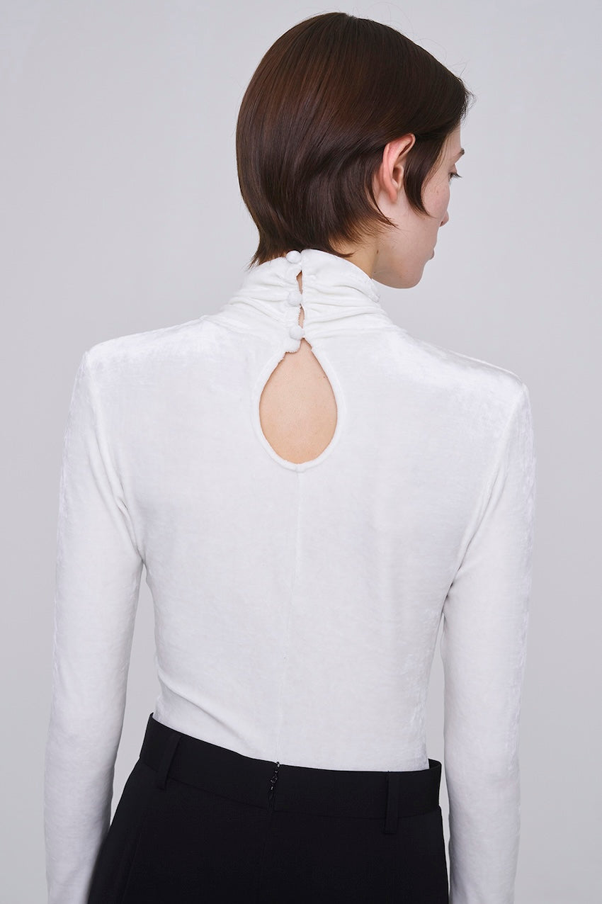 VELOUR DRAPED COLLAR BODYSUIT - FETICO