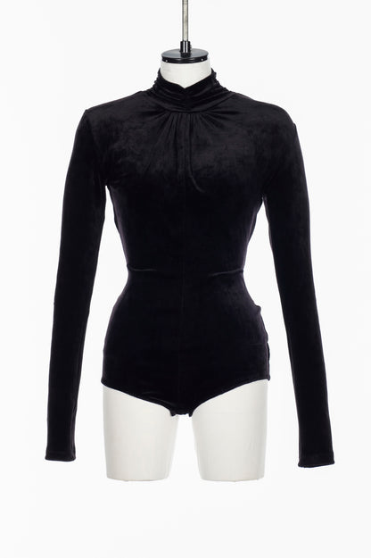 VELOUR DRAPED COLLAR BODYSUIT - FETICO