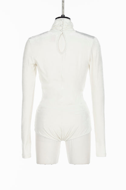VELOUR DRAPED COLLAR BODYSUIT - FETICO