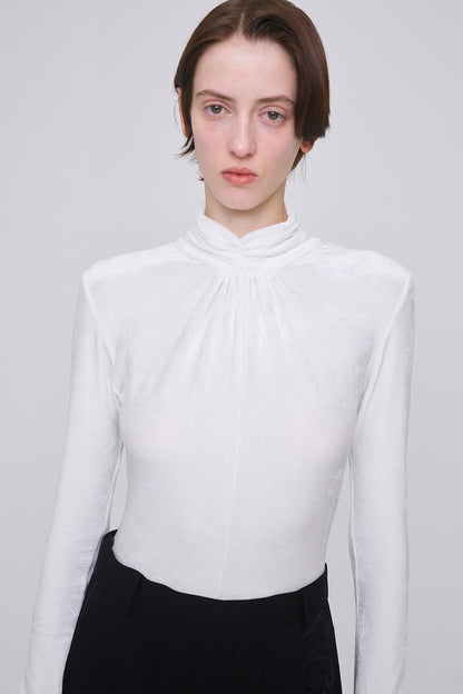 VELOUR DRAPED COLLAR BODYSUIT - FETICO