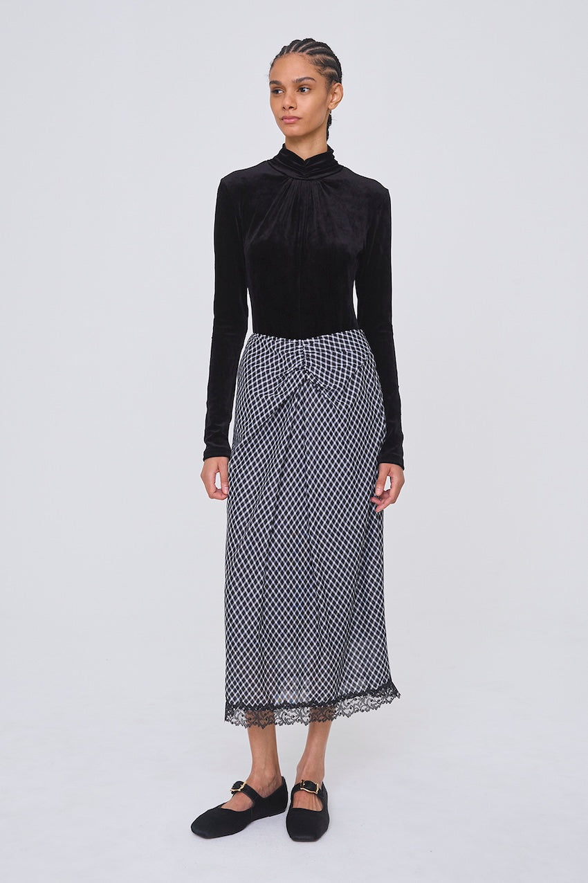 JERSEY CHECK DRAPED SKIRT - FETICO